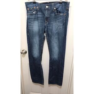 True Religion Men's Straight Leg Slim Blue Distressed Denim Jeans Relaxing